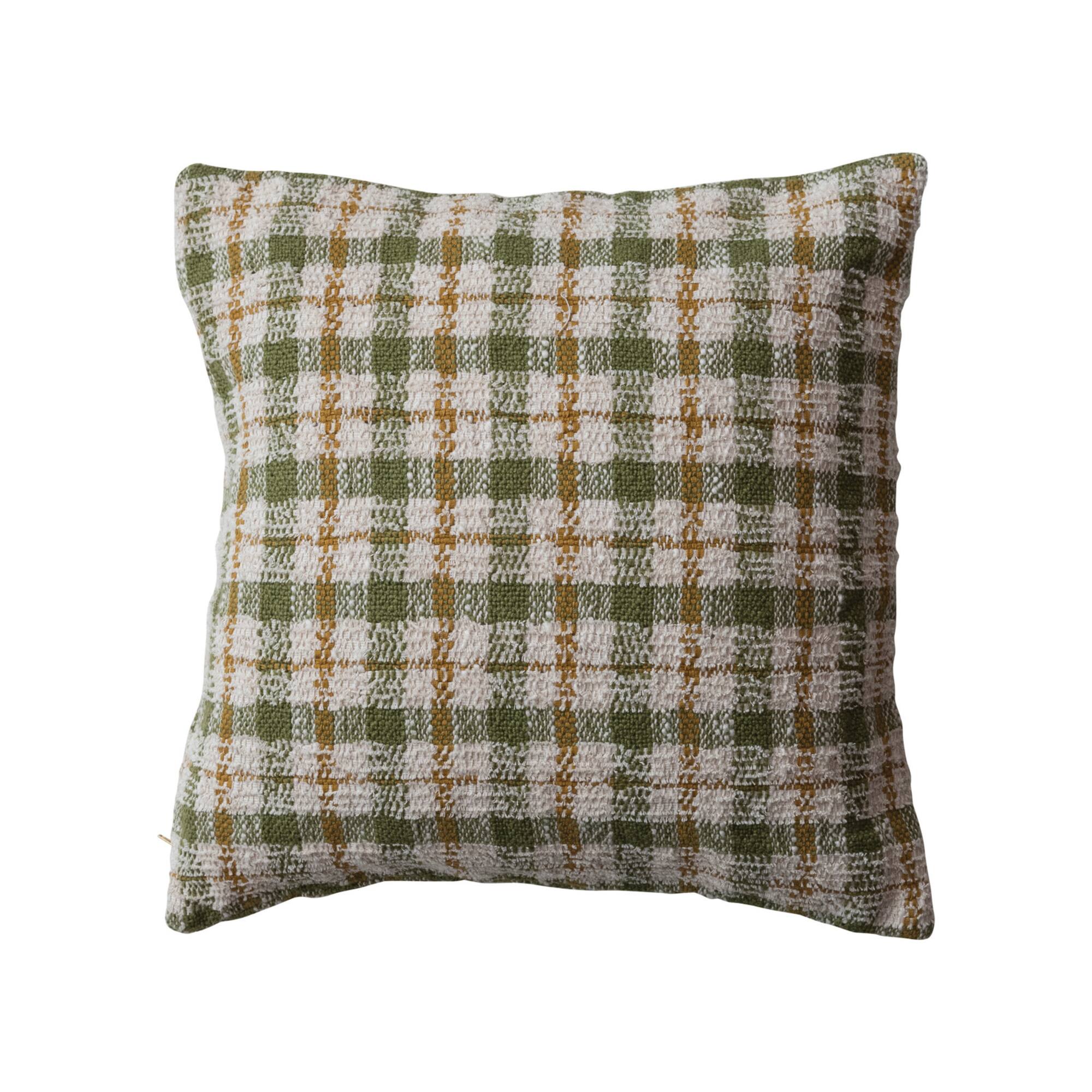 Hello Honey® 20" x 20" Cream, Green & Yellow Plaid Woven Cotton Pillow